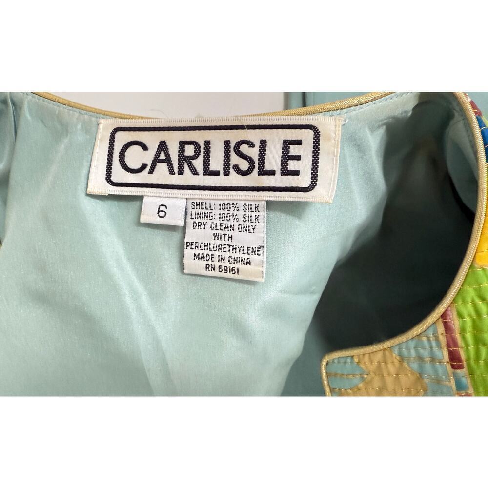 3 PC 80s VTG Carlisle Silk Pant Suit Yellow Geo Jacket +Blue/Green Pants Top S - Picture 13 of 13